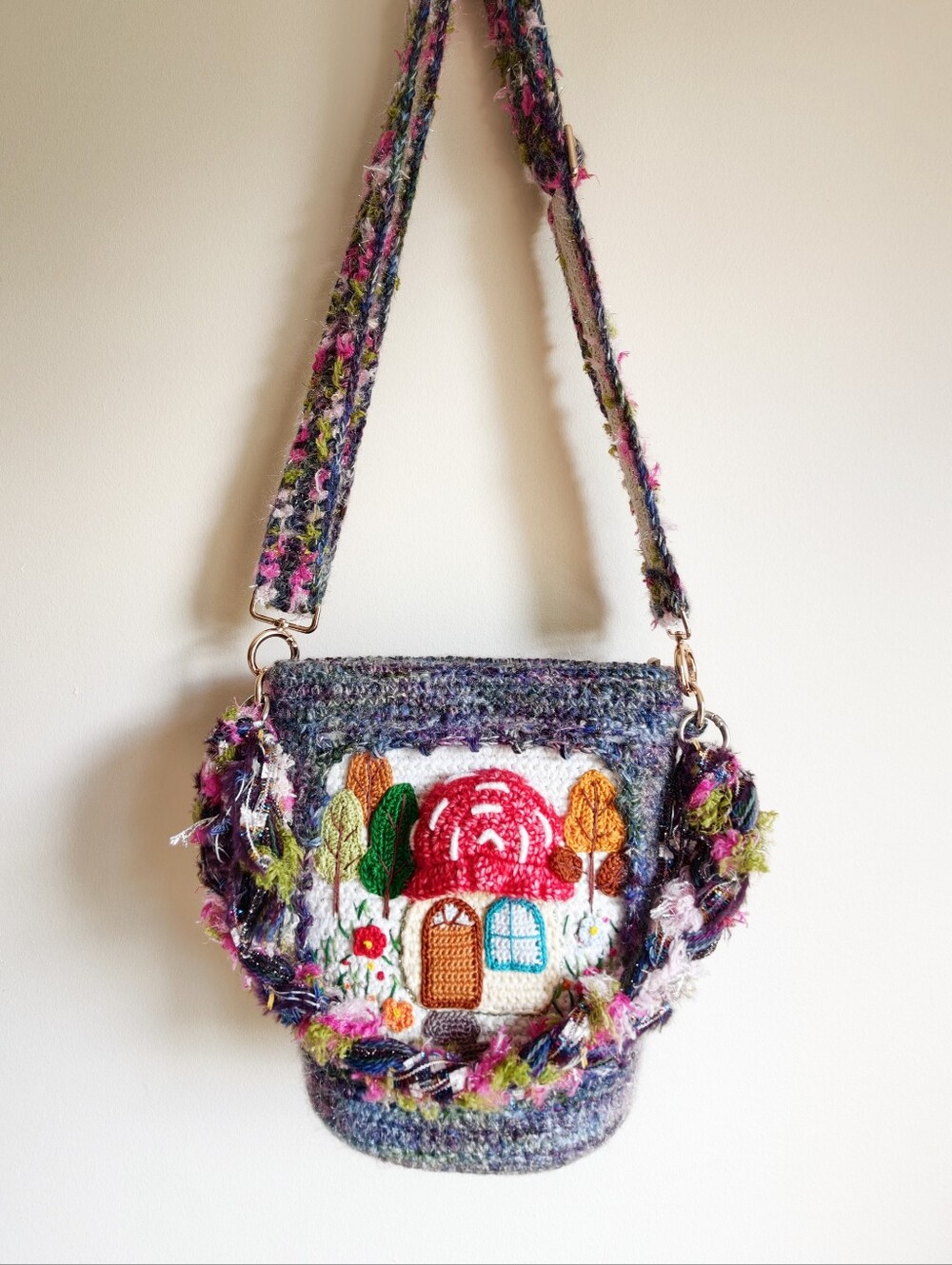 Handmade Crocheted Tote Bag, Cottagecore Crossbody Bag, Boho Purse